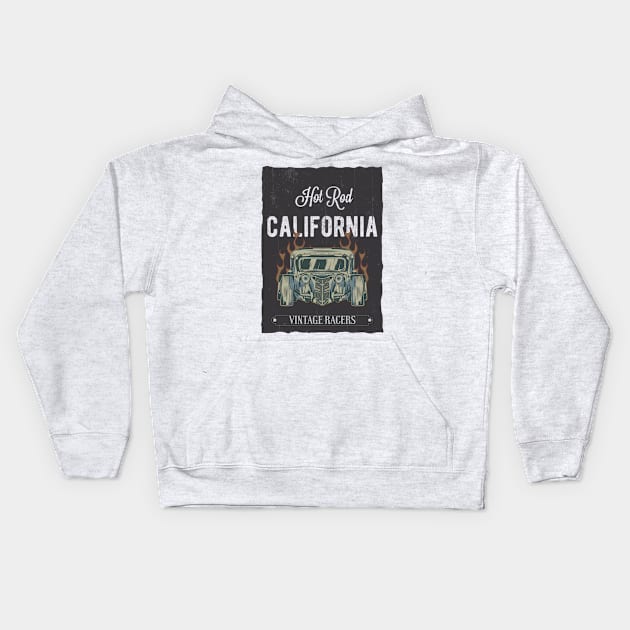 Hot Rod California Vintage Racers Kids Hoodie by NoorAlbayati93